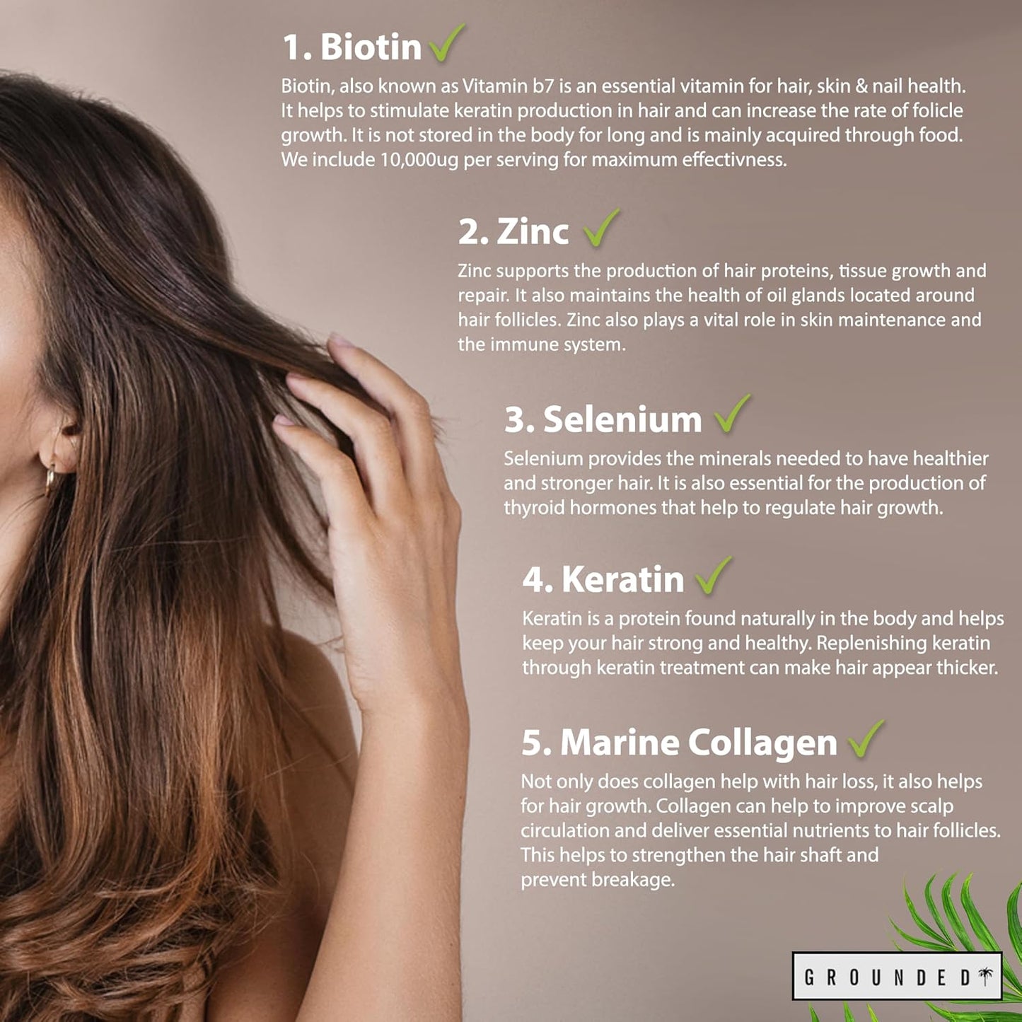 Grounded Biotin Hair Growth Complex 10,000mcg Tablets – Hair Strength, Thickness & Volume Support - Herbalshire Handmade Herbal Products
