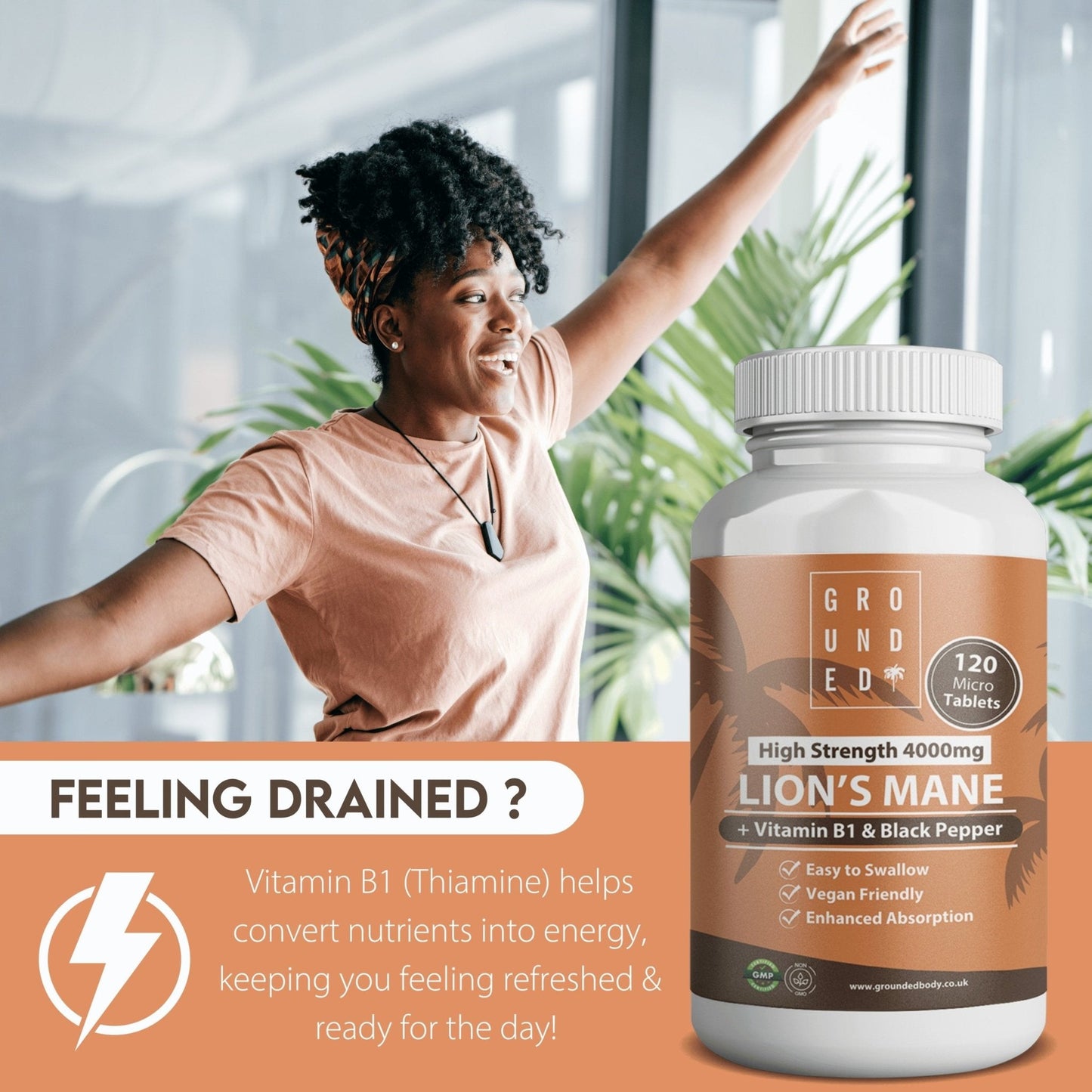 Grounded Lion’s Mane 4000mg Tablets – Natural Brain & Focus Support - Herbalshire Handmade Herbal Products