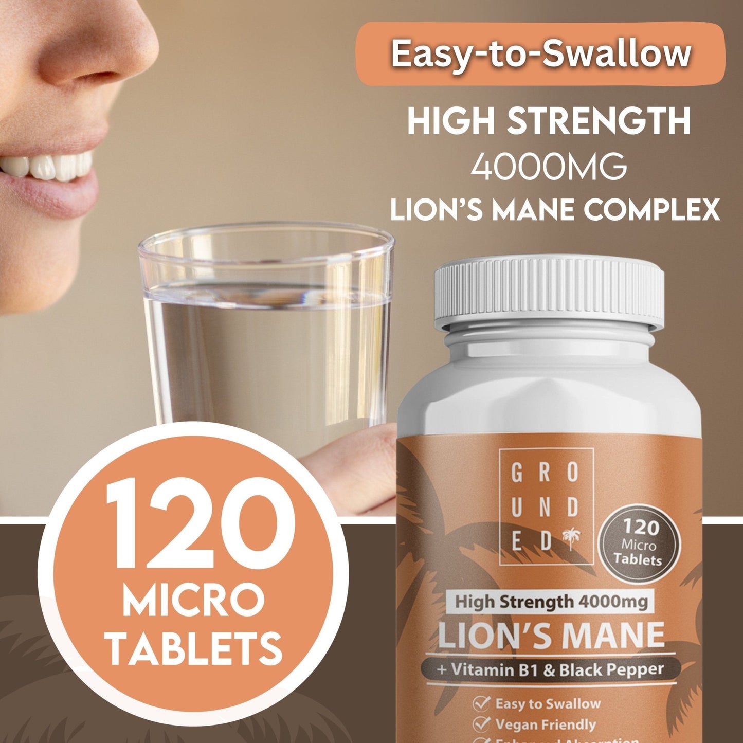 Grounded Lion’s Mane 4000mg Tablets – Natural Brain & Focus Support - Herbalshire Handmade Herbal Products