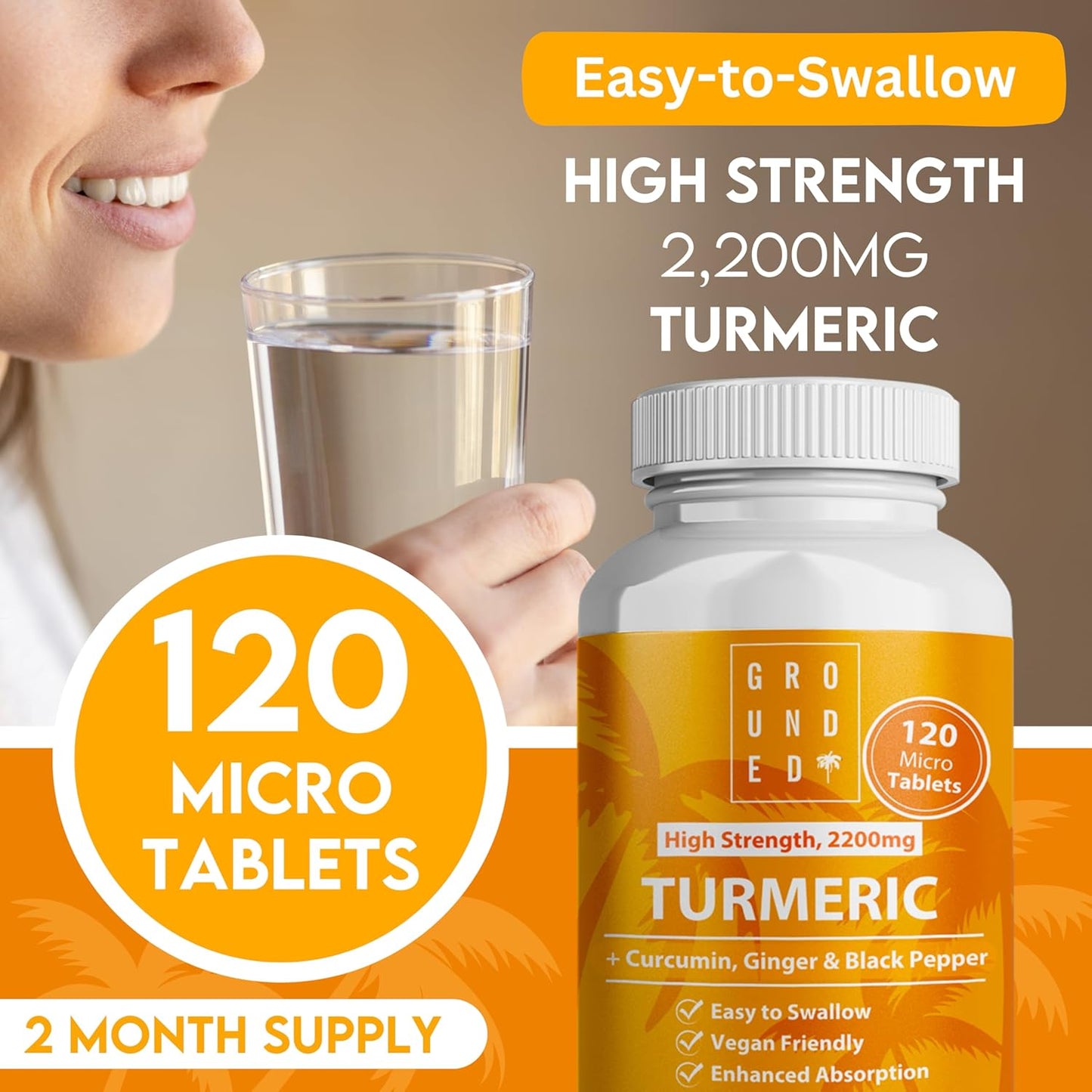 Grounded Turmeric, Black Pepper & Ginger Tablets – 2200mg of Natural Anti - Inflammatory Support - Herbalshire Handmade Herbal Products