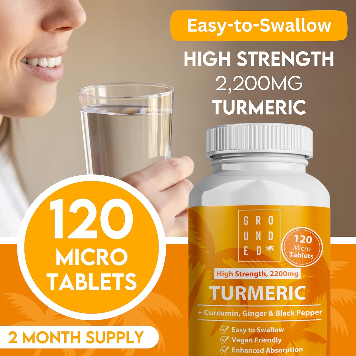 Grounded Turmeric, Black Pepper & Ginger Tablets – 2200mg of Natural Anti - Inflammatory Support - Herbalshire Handmade Herbal Products