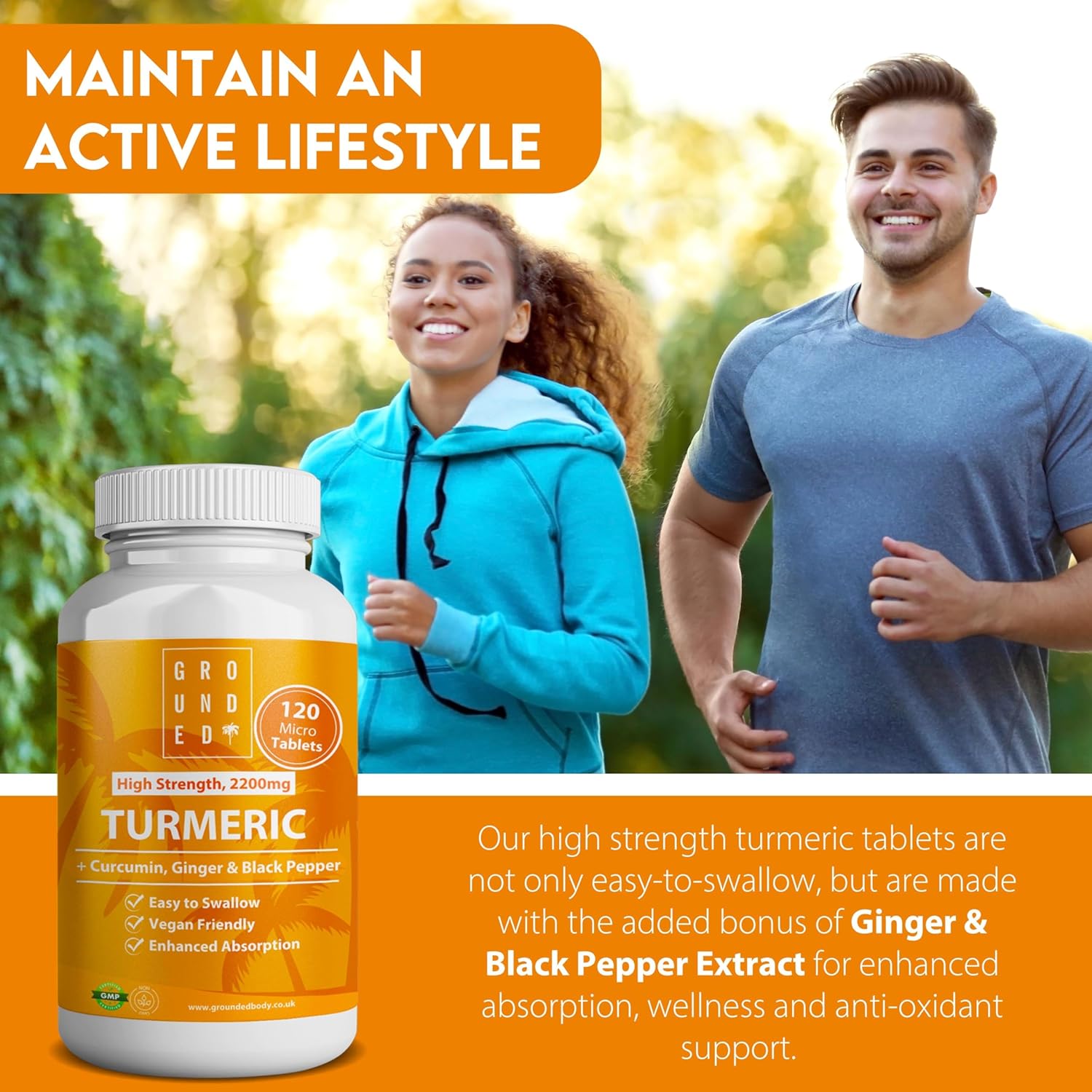 Grounded Turmeric, Black Pepper & Ginger Tablets – 2200mg of Natural Anti - Inflammatory Support - Herbalshire Handmade Herbal Products