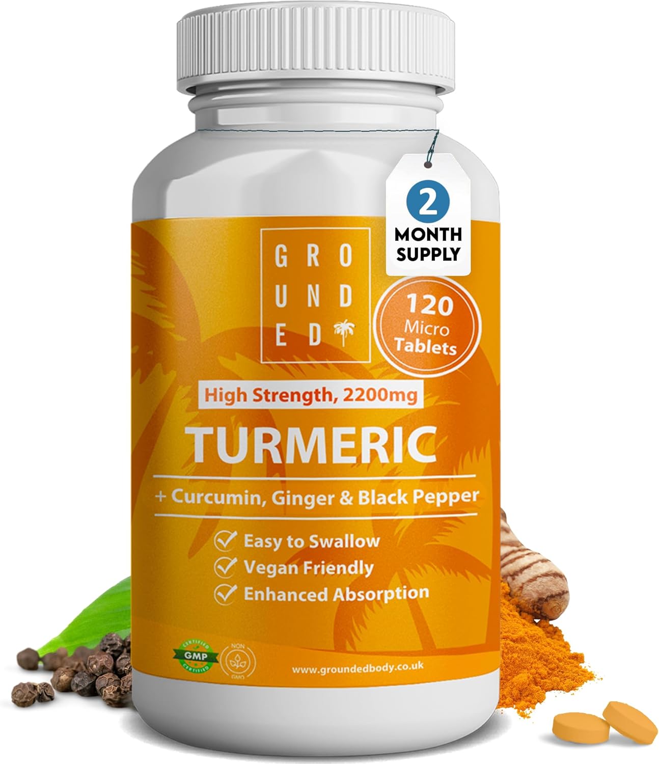 Grounded Turmeric, Black Pepper & Ginger Tablets – 2200mg of Natural Anti - Inflammatory Support - Herbalshire Handmade Herbal Products