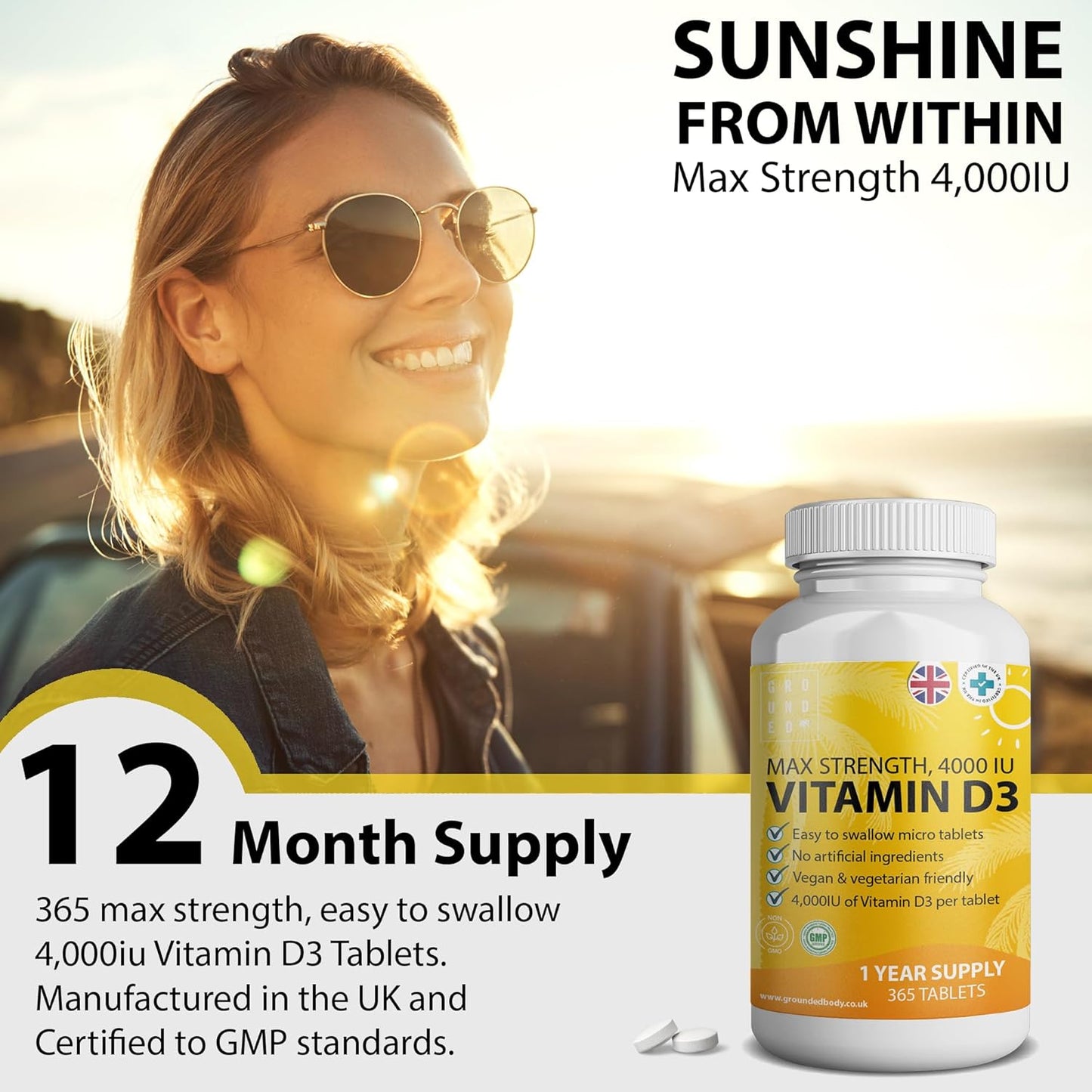 Grounded Vitamin D3 4000 IU – 365 Tablets - Herbalshire Handmade Herbal Products