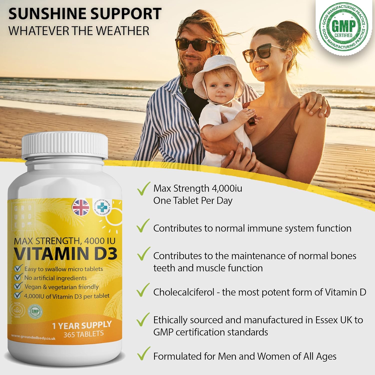 Grounded Vitamin D3 4000 IU – 365 Tablets - Herbalshire Handmade Herbal Products