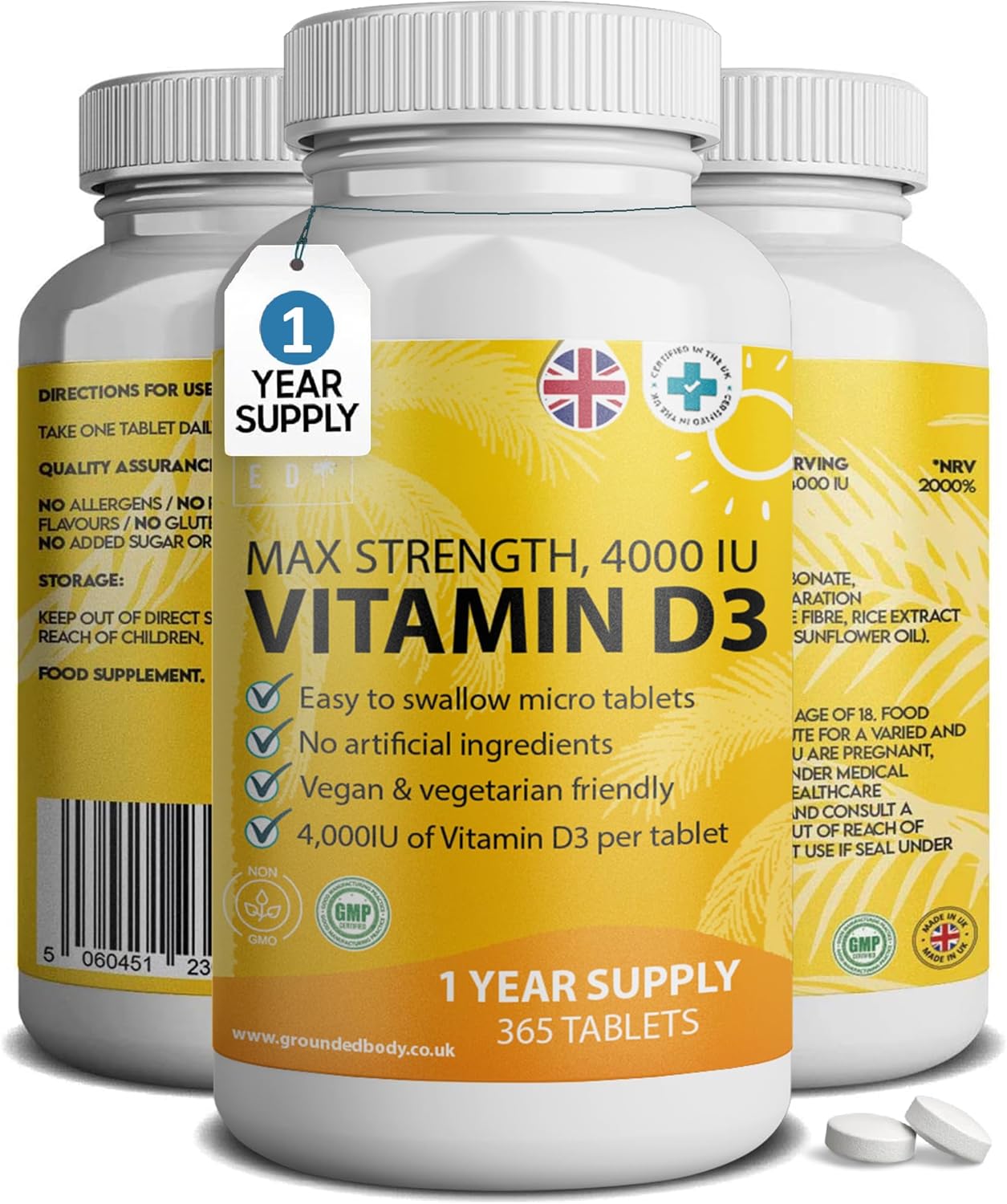 Grounded Vitamin D3 4000 IU – 365 Tablets - Herbalshire Handmade Herbal Products