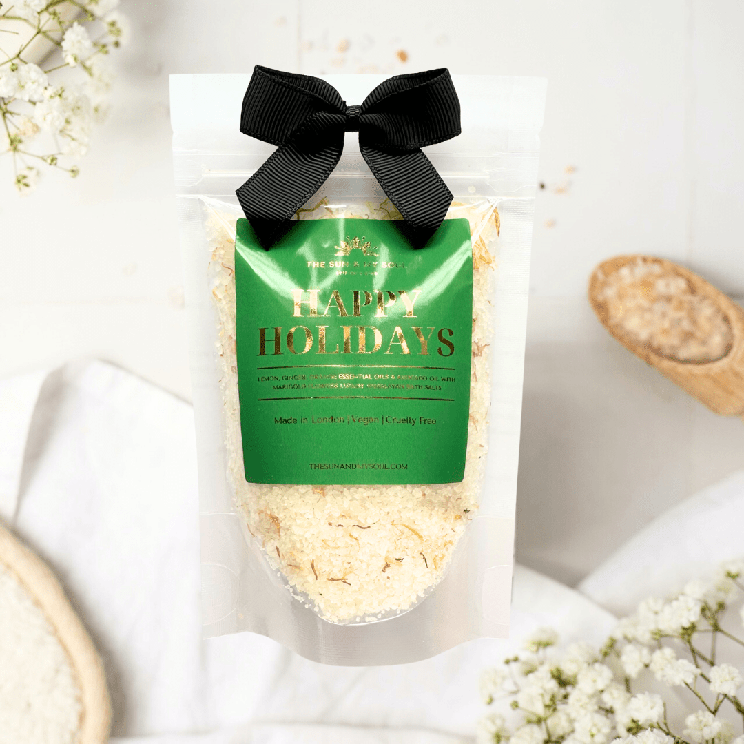 Happy Holidays Christmas Soak Luxury Himalayan Bath Salts – Lemon Ginger Scent - Herbalshire Handmade Herbal Products