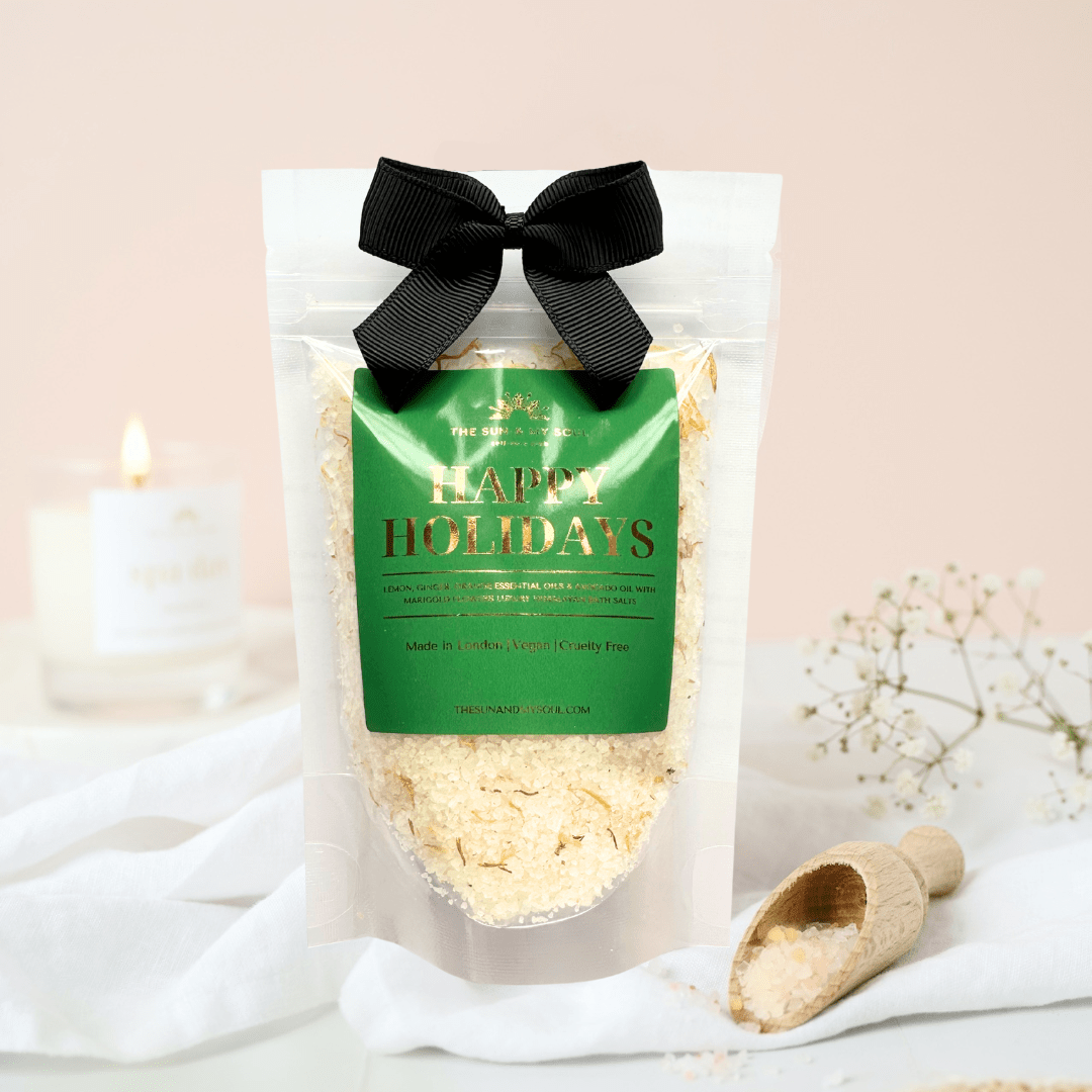 Happy Holidays Christmas Soak Luxury Himalayan Bath Salts – Lemon Ginger Scent - Herbalshire Handmade Herbal Products