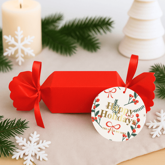 Happy Holidays Red Christmas Cracker Bath Bomb Gift – Raspberry Scent (Set of 4) - Herbalshire Handmade Herbal Products