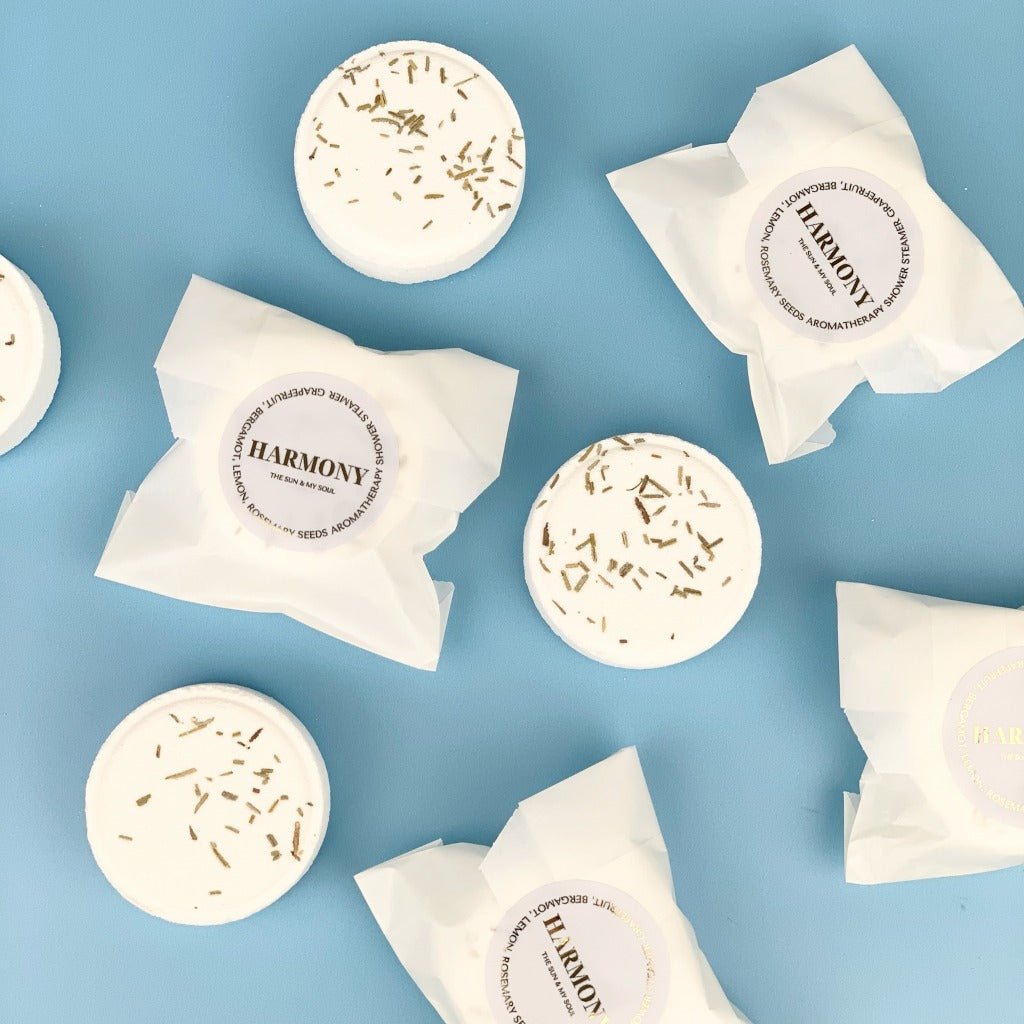 Harmony Aromatherapy Shower Steamer Sample - Grapefruit, Bergamot, Rosemary, Lemon Tea Tree and Rosemary Seeds - Herbalshire Handmade Herbal Products