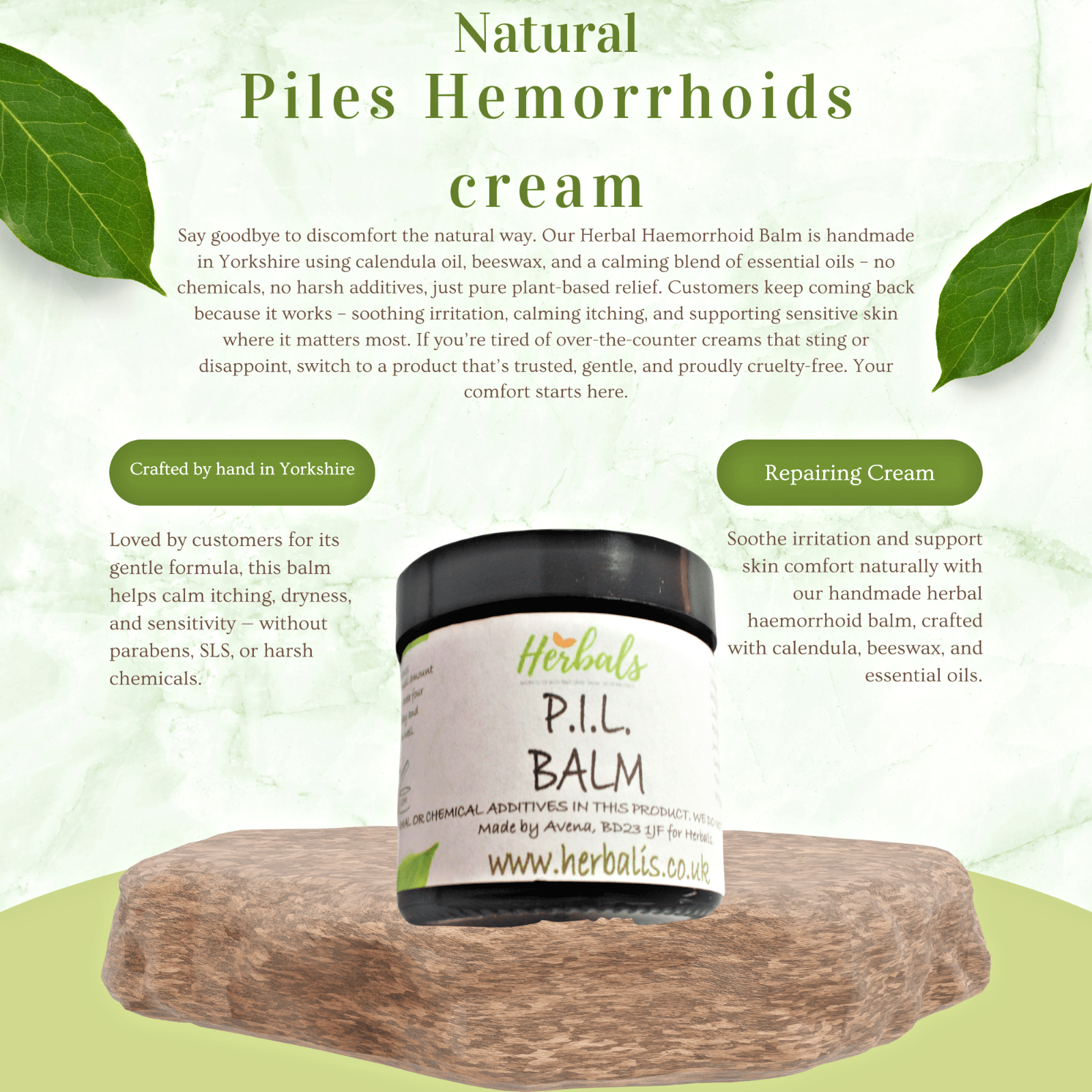 Herbal Cream for Hemorrhoids – Natural Piles Balm UK – Shrink Relief Ointment - Herbalshire Handmade Herbal Products