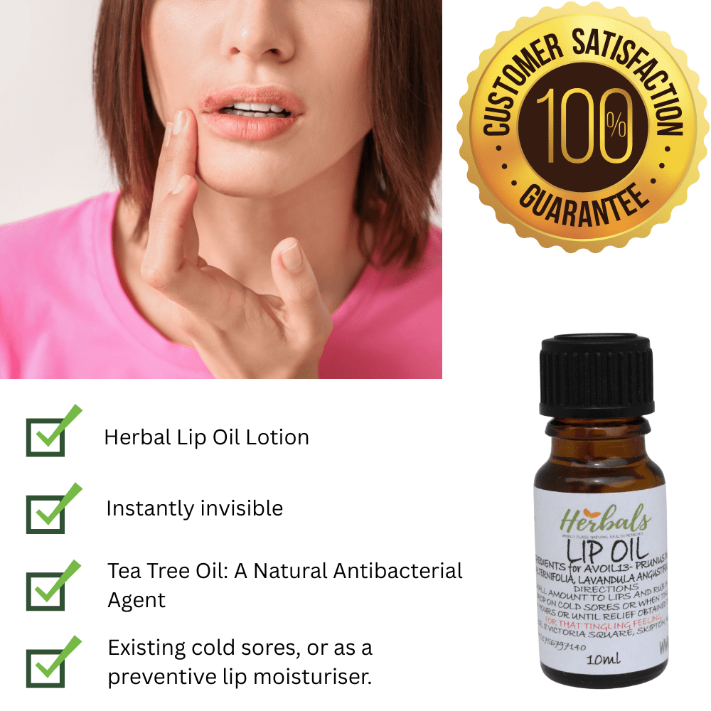 Herbal Lip Oil Lotion for Cold Sore Relief – Soothing Invisible Natural Lip Treatment - Herbalshire Handmade Herbal Products