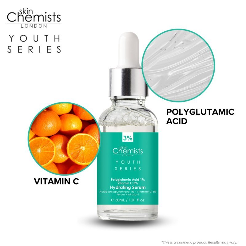 Hydrating Serum Polyglutamic Acid 1%, Vitamin C 3% 30ml - Herbalshire Handmade Herbal Products