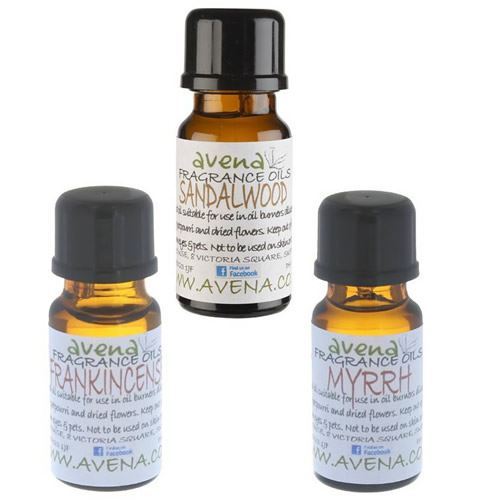 Gift Set of Three Full Strength Fragrance Oils Myrrh, Frankincense, Sandalwood 10ml+