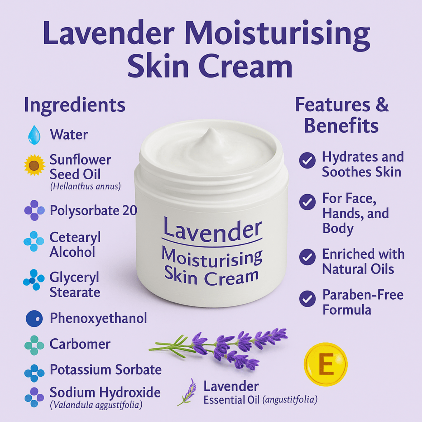 Lavender Moisturising Skin Cream Natural Handmade Face & Body Cream for Dry Skin - Herbalshire Handmade Herbal Products