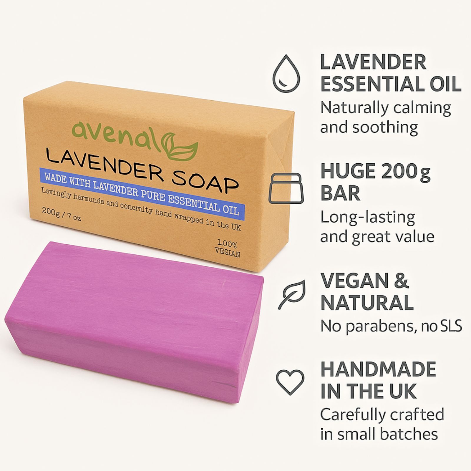 Lavender Soap Bar Handmade 200g – Organic, Vegan, Lush Natural Castile Soap - Herbalshire Handmade Herbal Products