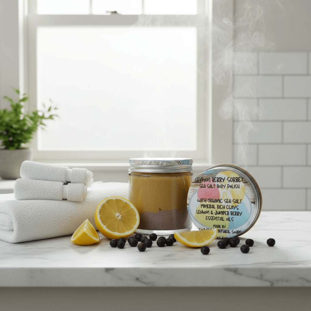 Lemon Berry Sorbet Sea Salt Body Polish – Exfoliating Scrub UK - Herbalshire Handmade Herbal Products