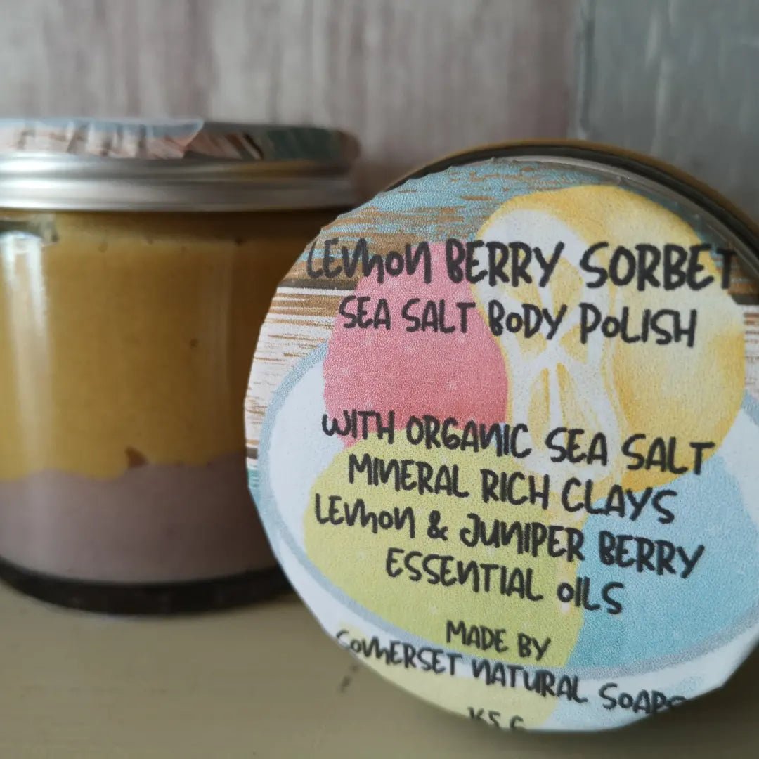 Lemon Berry Sorbet Sea Salt Body Polish – Exfoliating Scrub UK - Herbalshire Handmade Herbal Products