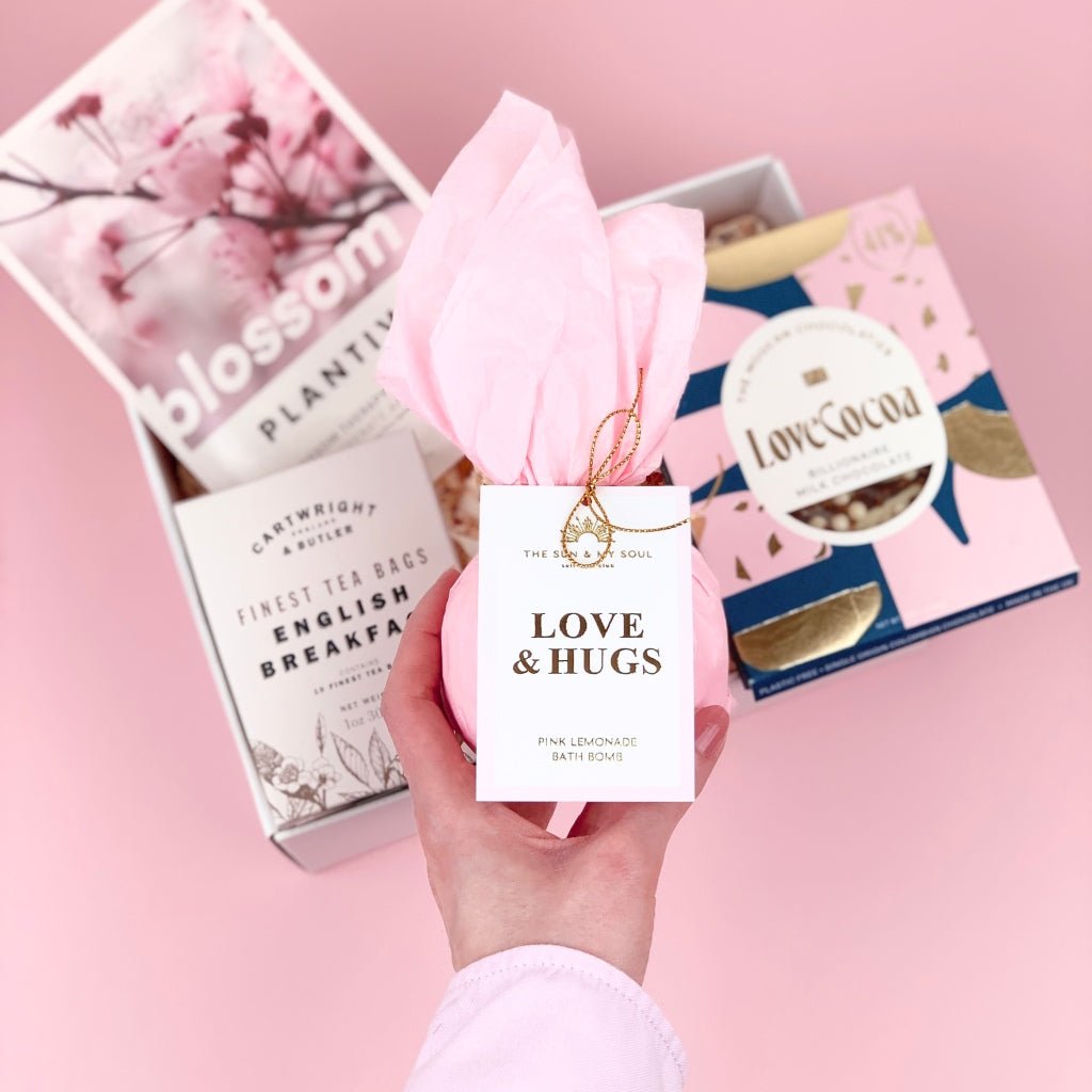 Love & Hugs - Pink Lemonade Bath Bomb Heartfelt Gift - Herbalshire Handmade Herbal Products