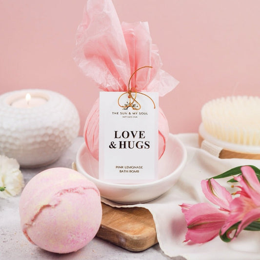 Love & Hugs - Pink Lemonade Bath Bomb Heartfelt Gift - Herbalshire Handmade Herbal Products
