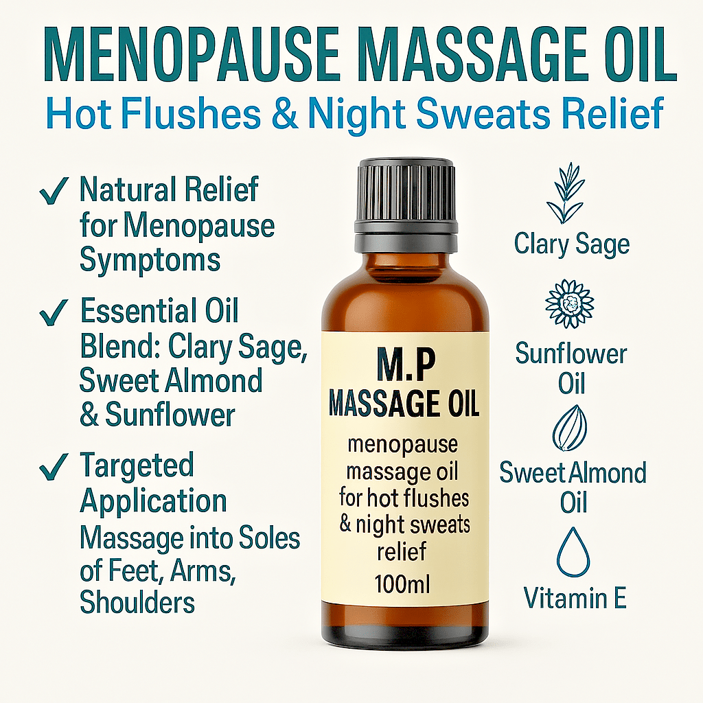 Menopause Massage Oil – Hot Flushes & Night Sweats Natural Relief 100ml - Herbalshire Handmade Herbal Products