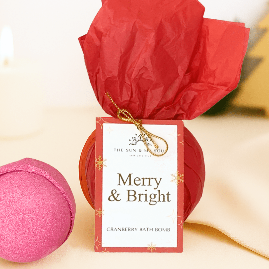 Merry & Bright Christmas Bath Bomb - Cranberry Scent - Herbalshire Handmade Herbal Products