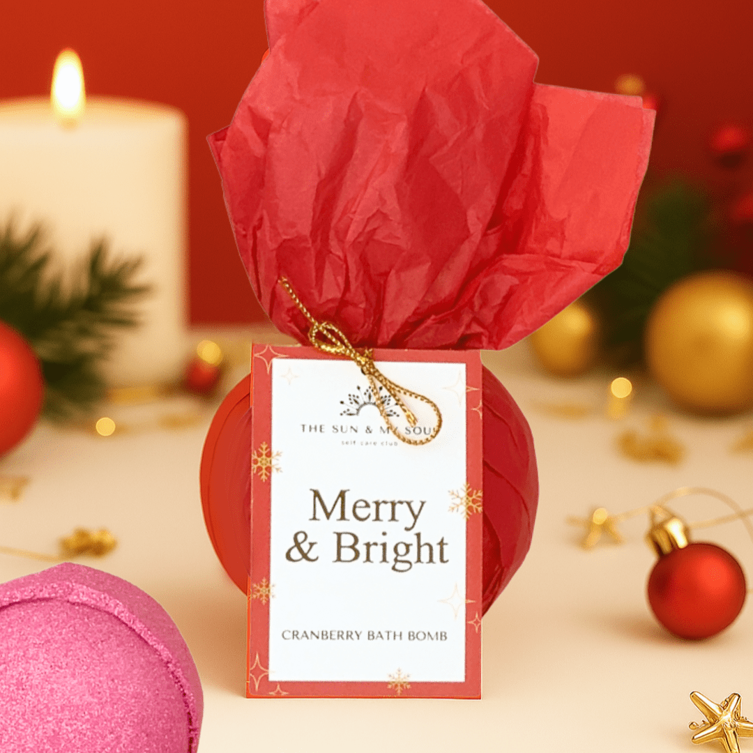 Merry & Bright Christmas Bath Bomb - Cranberry Scent - Herbalshire Handmade Herbal Products
