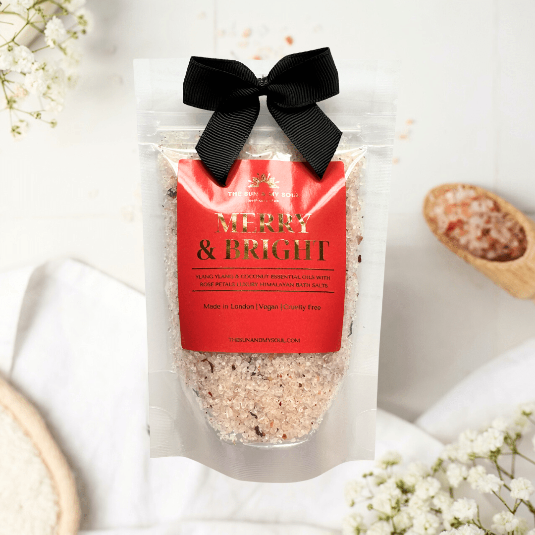 Merry & Bright Christmas Soak Luxury Himalayan Bath Salts - Rose & Ylang Ylang Scent - Herbalshire Handmade Herbal Products
