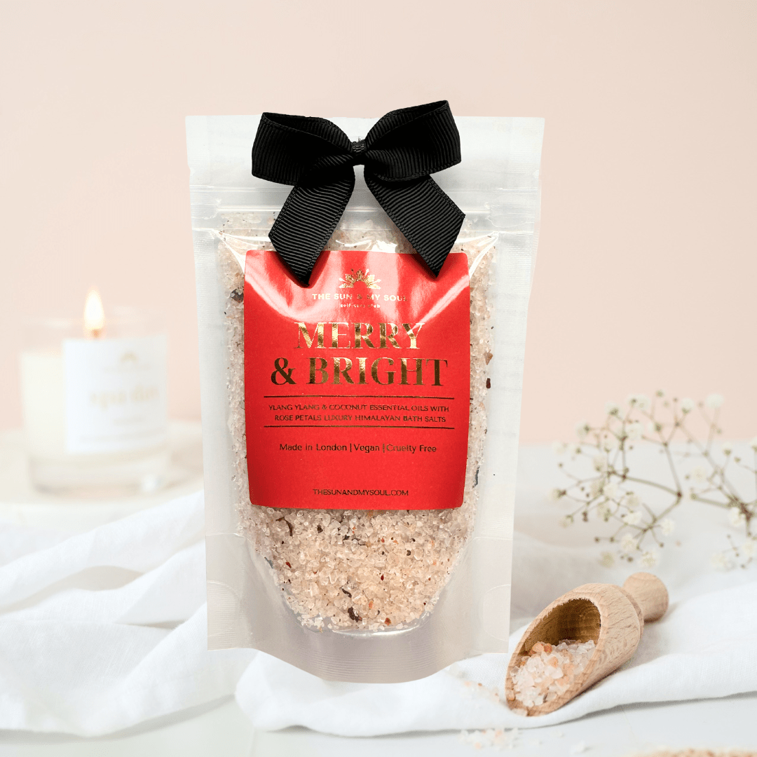 Merry & Bright Christmas Soak Luxury Himalayan Bath Salts - Rose & Ylang Ylang Scent - Herbalshire Handmade Herbal Products