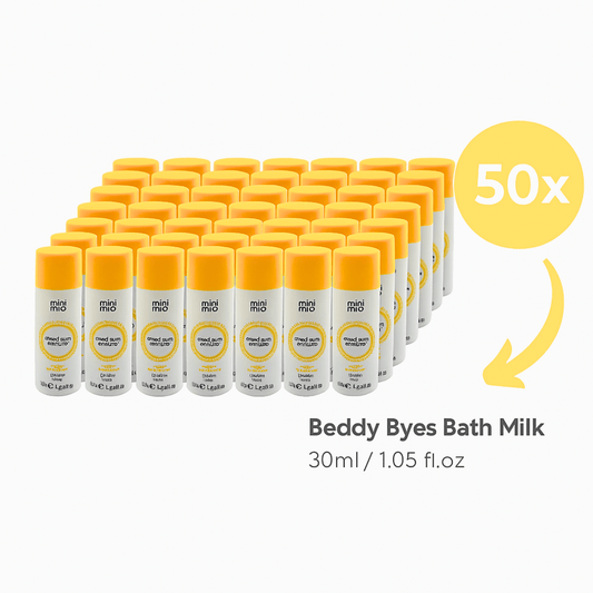 Mini Mio Beddy Byes Bath Milk - 50 x 30ml Baby Bath Soak" - 63 characters. - Herbalshire Handmade Herbal Products