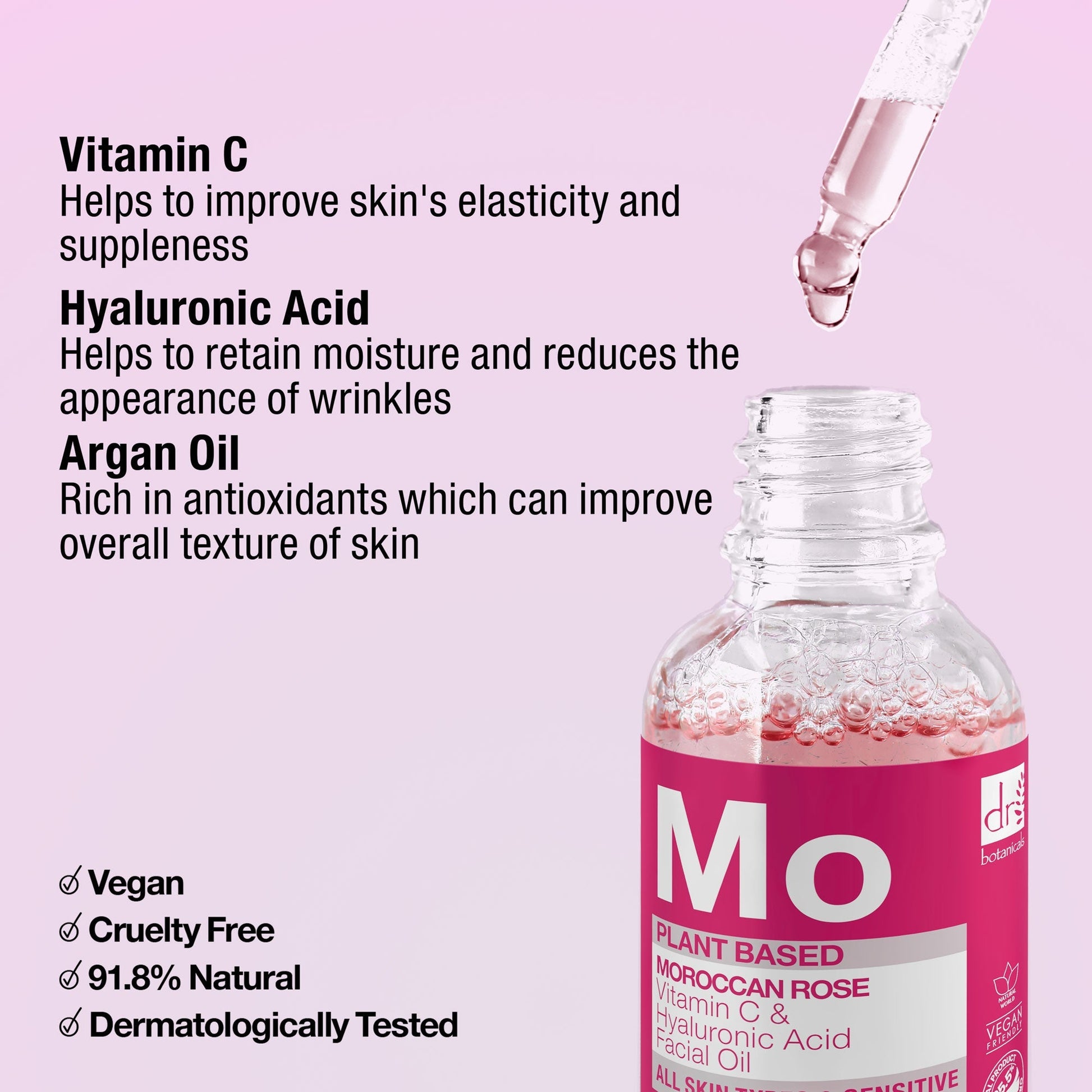 Moroccan Rose Facial Oil with Hyaluronic Acid & Vitamin C 15ml + 30ml - Herbalshire Handmade Herbal Products