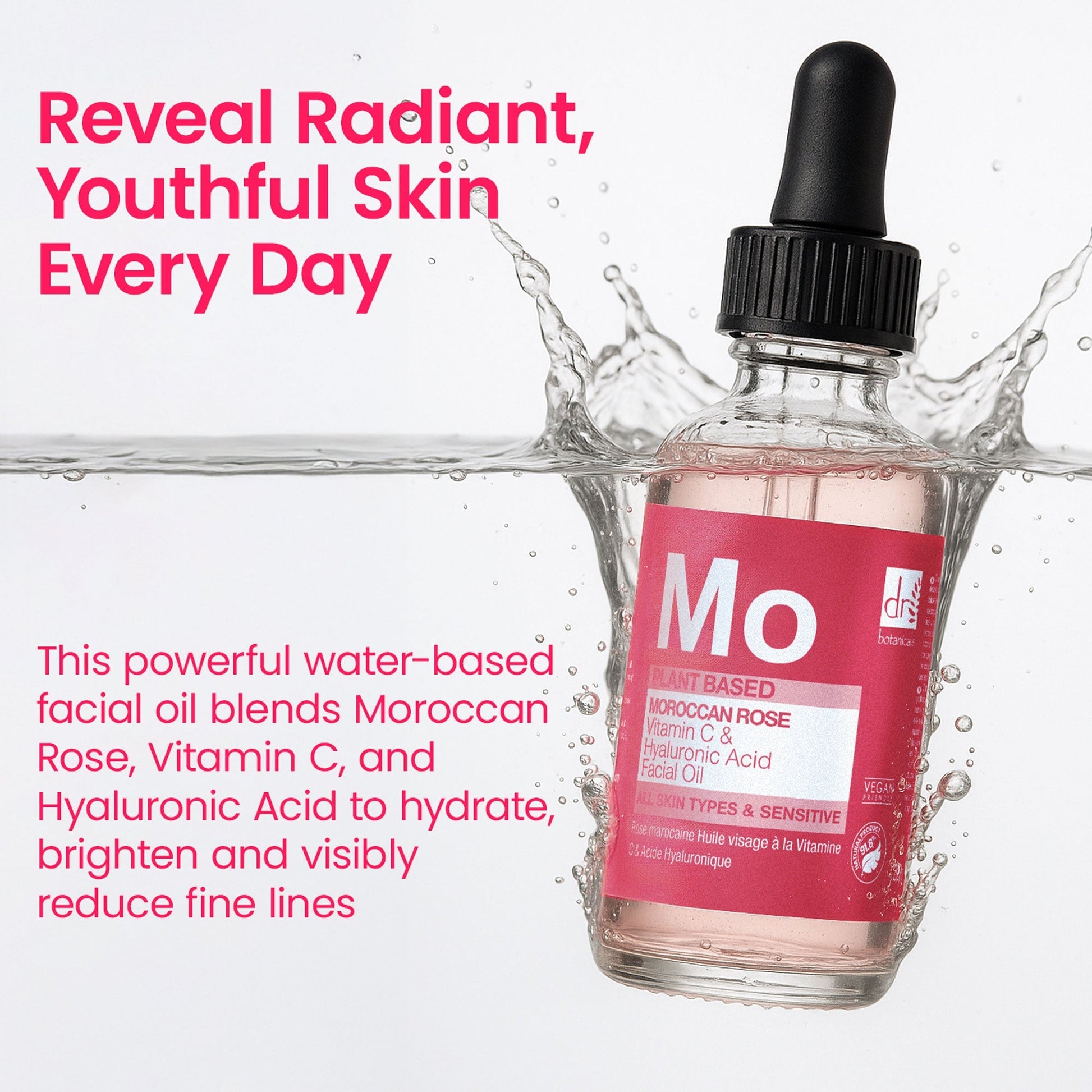 Moroccan Rose Facial Oil with Hyaluronic Acid & Vitamin C - Herbalshire Handmade Herbal Products