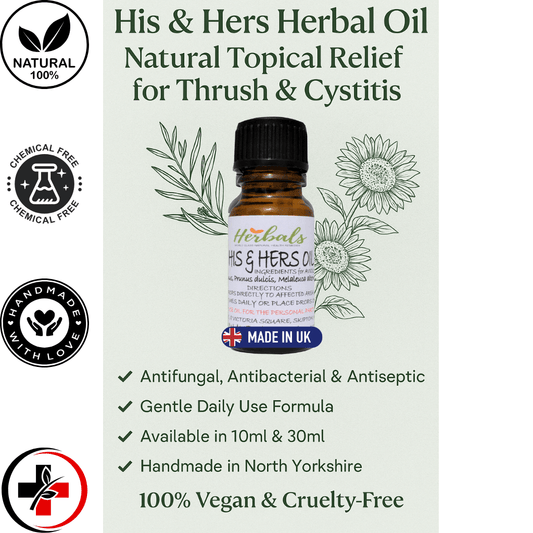 Natural Antifungal Topical Oil 10ml/30ml – Thrush, Cystitis, Candida, Yeast – Handmade in UK - Herbalshire Handmade Herbal Products