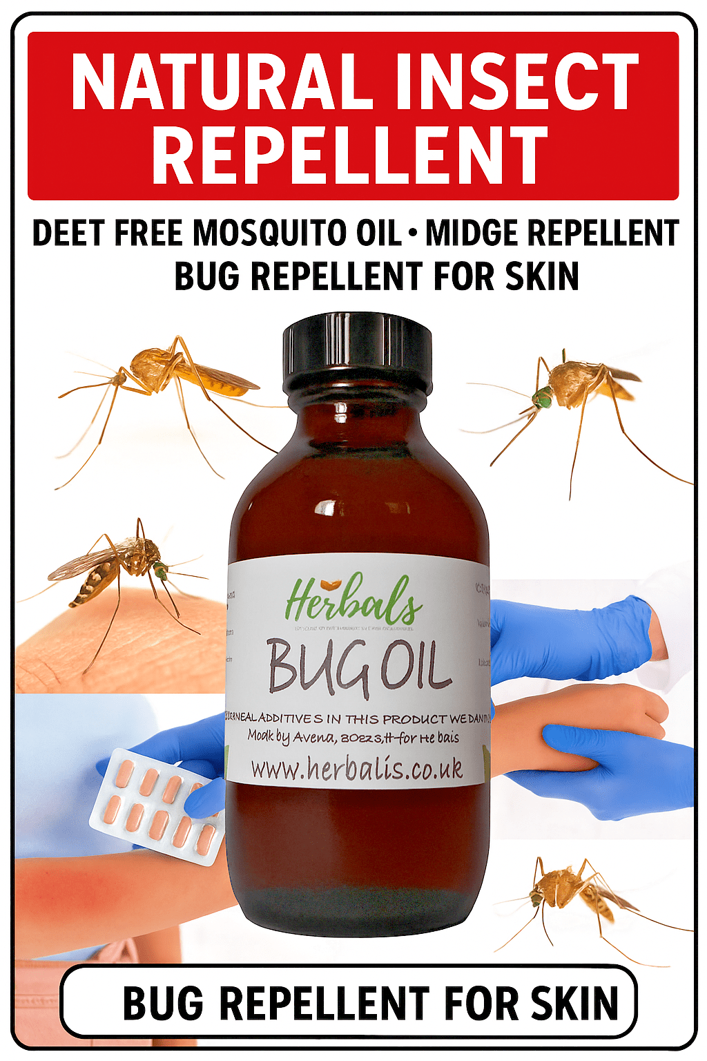 Natural Insect Repellent Bug Oil 100–500ml DEET Free Mosquito Midge Massage Rub - Herbalshire Handmade Herbal Products