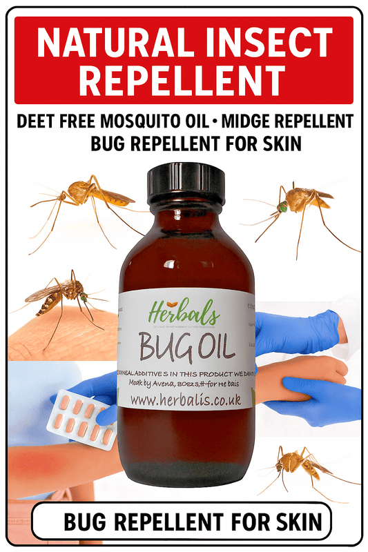 Natural Insect Repellent Bug Oil 100–500ml DEET Free Mosquito Midge Massage Rub - Herbalshire Handmade Herbal Products