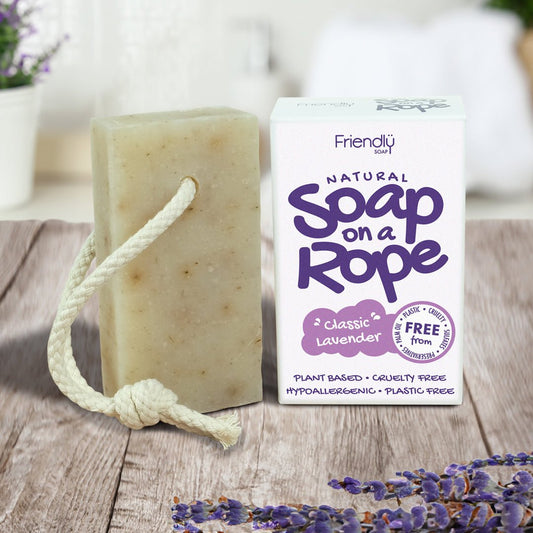 Natural Soap On A Rope - 'Classic' Lavender 125g - Herbalshire Handmade Herbal Products