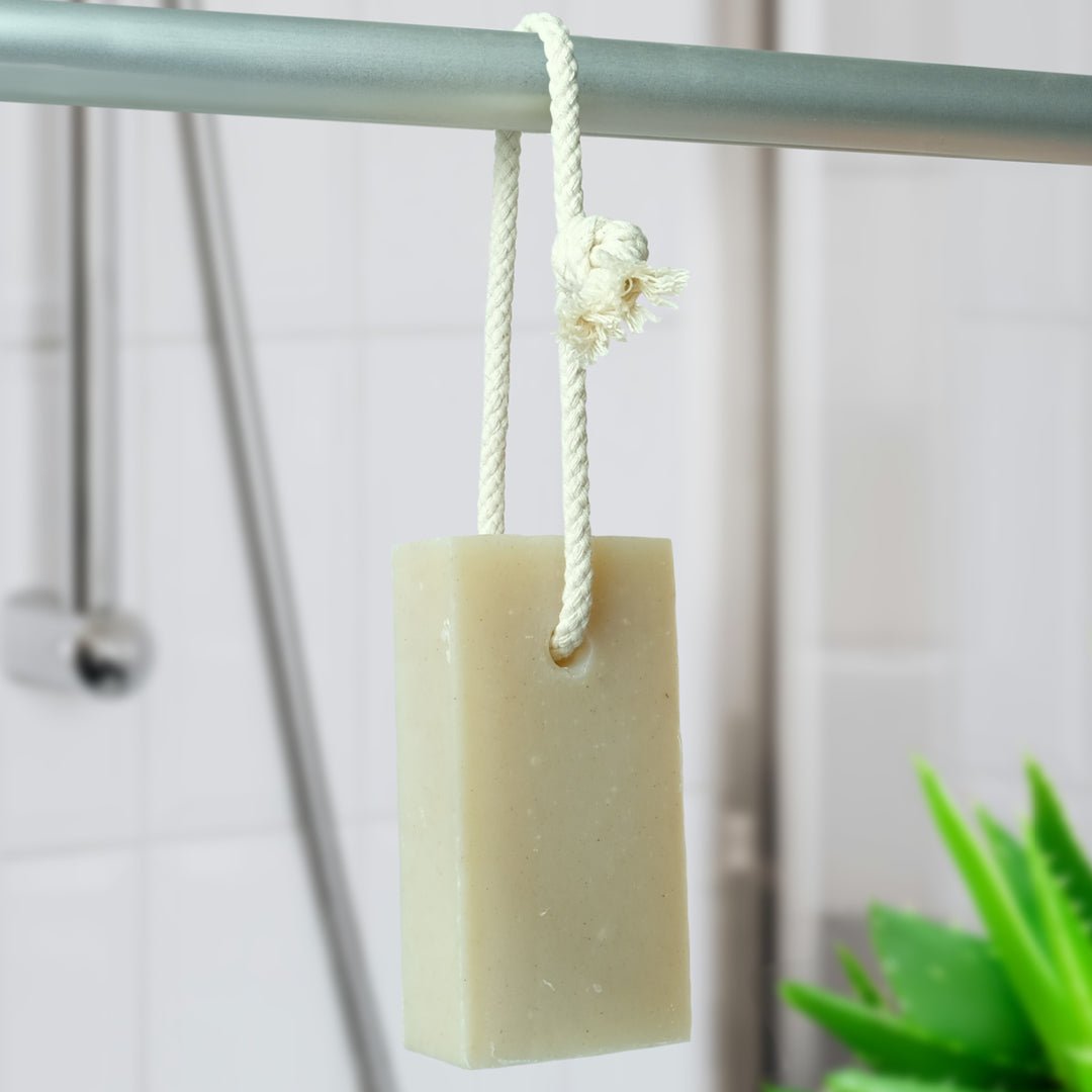 Natural Soap On A Rope - 'Soothing' Aloe Vera 125g - Herbalshire Handmade Herbal Products