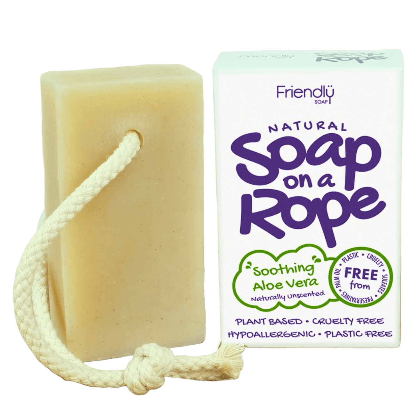 Natural Soap on a Rope – Soothing Aloe Vera 125g - Herbalshire Handmade Herbal Products