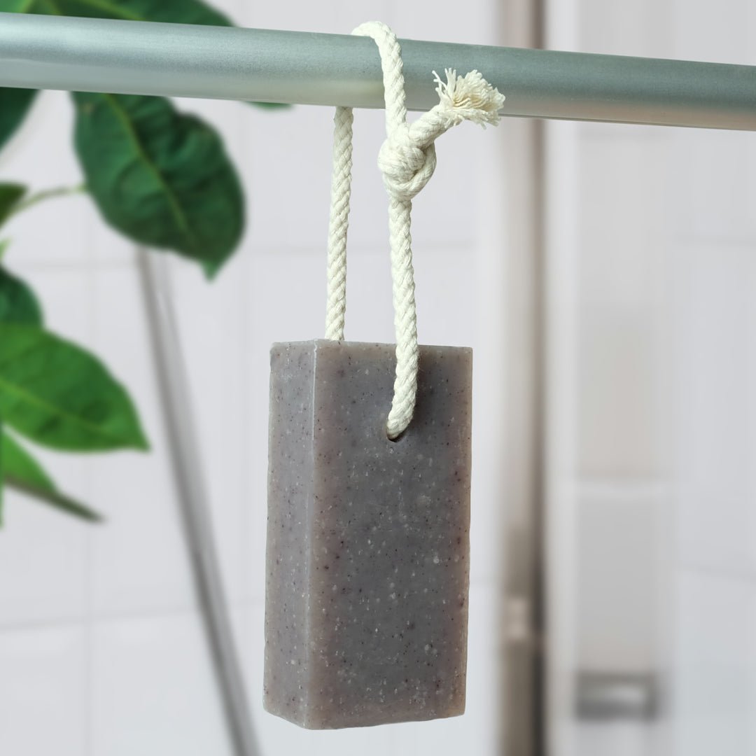 Natural Soap On A Rope - 'Woody' Patchouli & Sandalwood 125g - Herbalshire Handmade Herbal Products