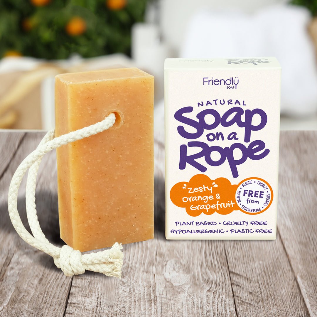 Natural Soap On A Rope - 'Zesty' Orange & Grapefruit 125g - Herbalshire Handmade Herbal Products