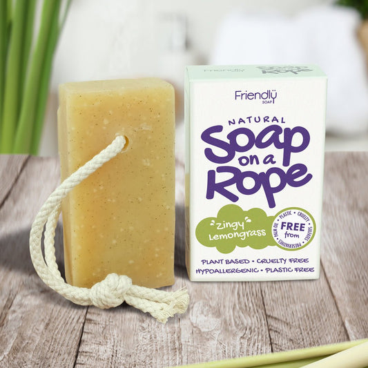Natural Soap On A Rope - 'Zingy' Lemongrass 125g - Herbalshire Handmade Herbal Products