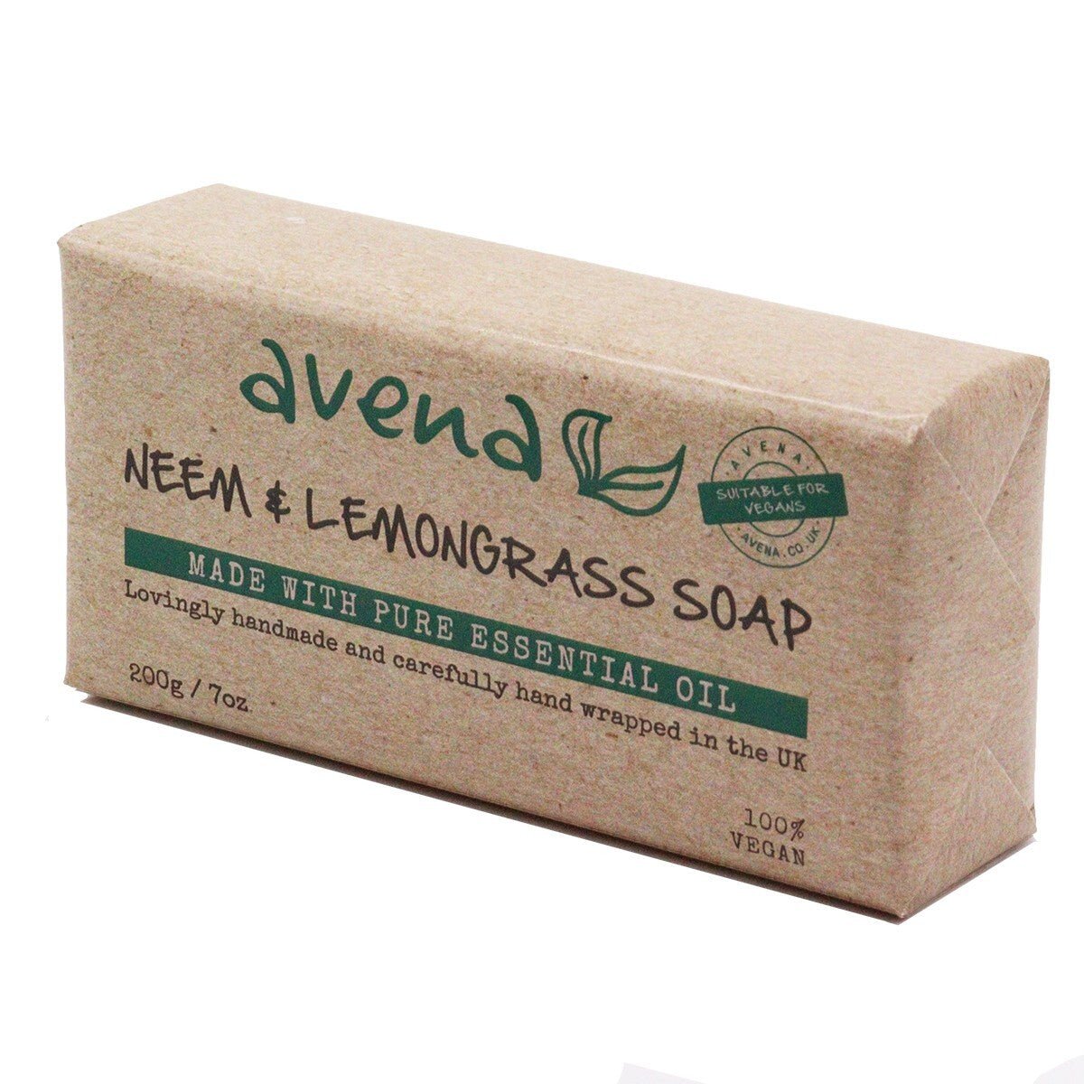 Neem Oil & Lemongrass Soap Bar – 200g Natural Antibacterial Vegan Cleanser for Skin & Body – Handmade in the UK - Herbalshire Handmade Herbal Products