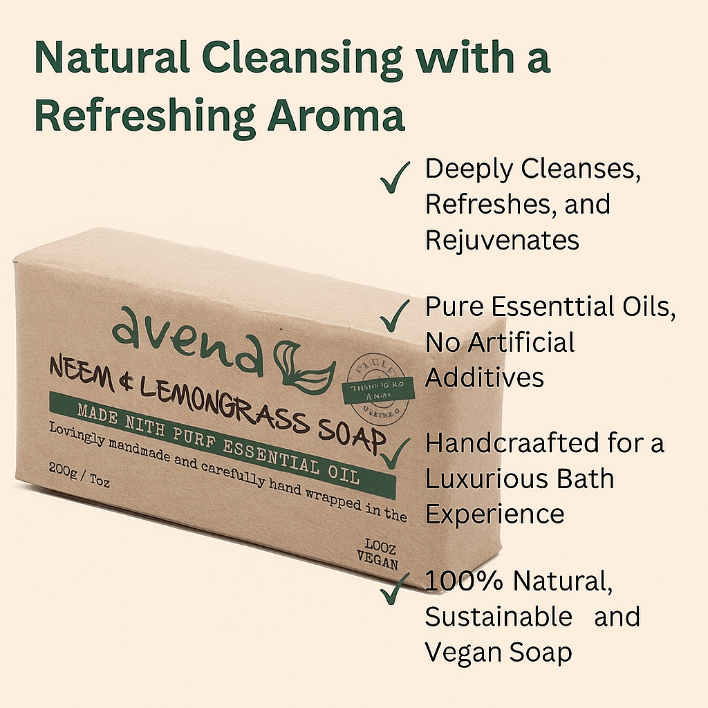 Neem Oil & Lemongrass Soap Bar – 200g Natural Antibacterial Vegan Cleanser for Skin & Body – Handmade in the UK - Herbalshire Handmade Herbal Products