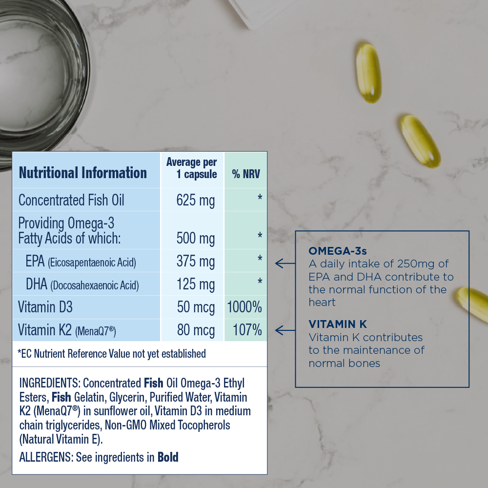 OMEGA - 3 + K2 & D3 Omega - 3 Fish Oil Capsules - Herbalshire Handmade Herbal Products
