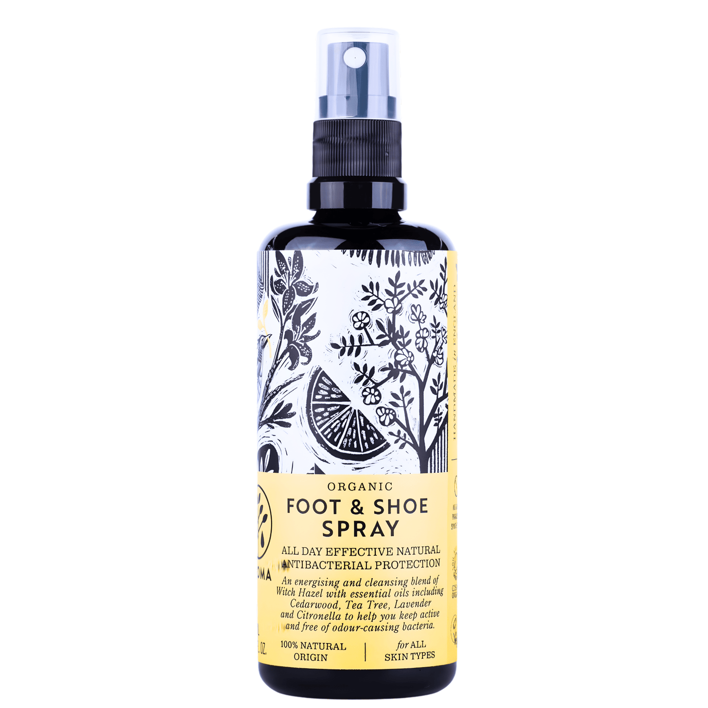 Organic Foot & Shoe Spray – Natural Antibacterial Deodoriser | Cedarwood, Tea Tree & Witch Hazel – 100ml – Handmade in England - Herbalshire Handmade Herbal Products