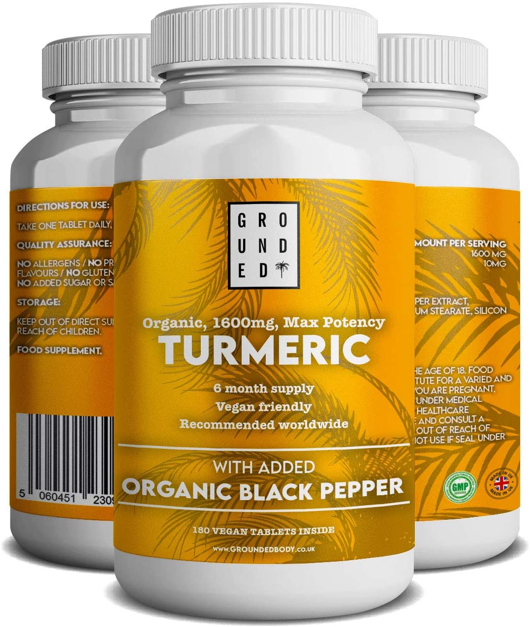 Organic Turmeric Curcumin 1600 mg with Black Pepper - 180 Vegan Turmeric Tablets - Herbalshire Handmade Herbal Products