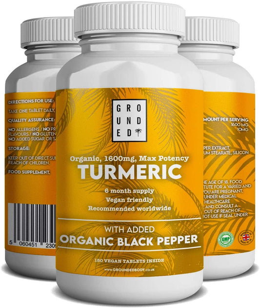 Organic Turmeric Curcumin 1600 mg with Black Pepper - 180 Vegan Turmeric Tablets - Herbalshire Handmade Herbal Products
