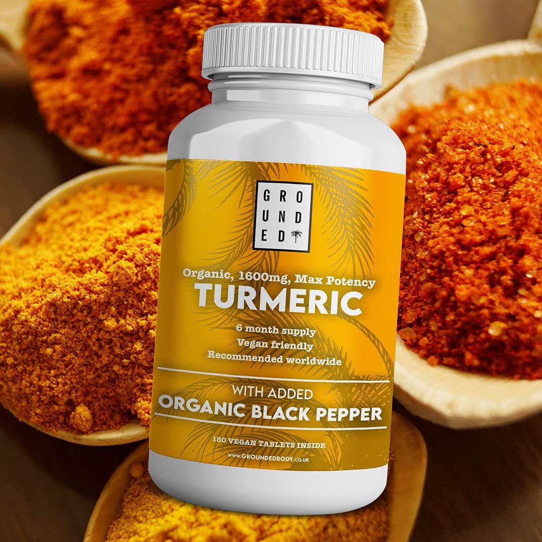 Organic Turmeric Curcumin 1600 mg with Black Pepper - 180 Vegan Turmeric Tablets - Herbalshire Handmade Herbal Products