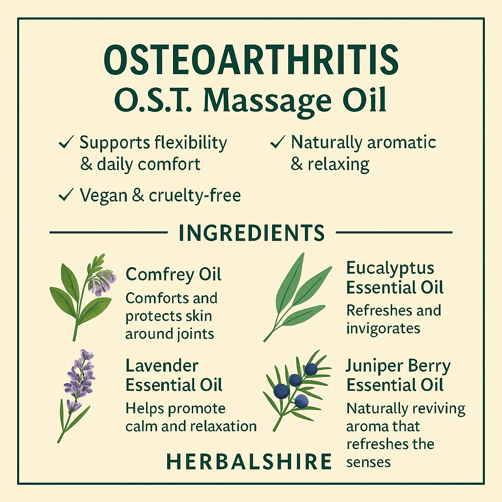 Osteoarthritis O.S.T. Massage Oil Natural Joint & Muscle Massage Blend Handmade - Herbalshire Handmade Herbal Products