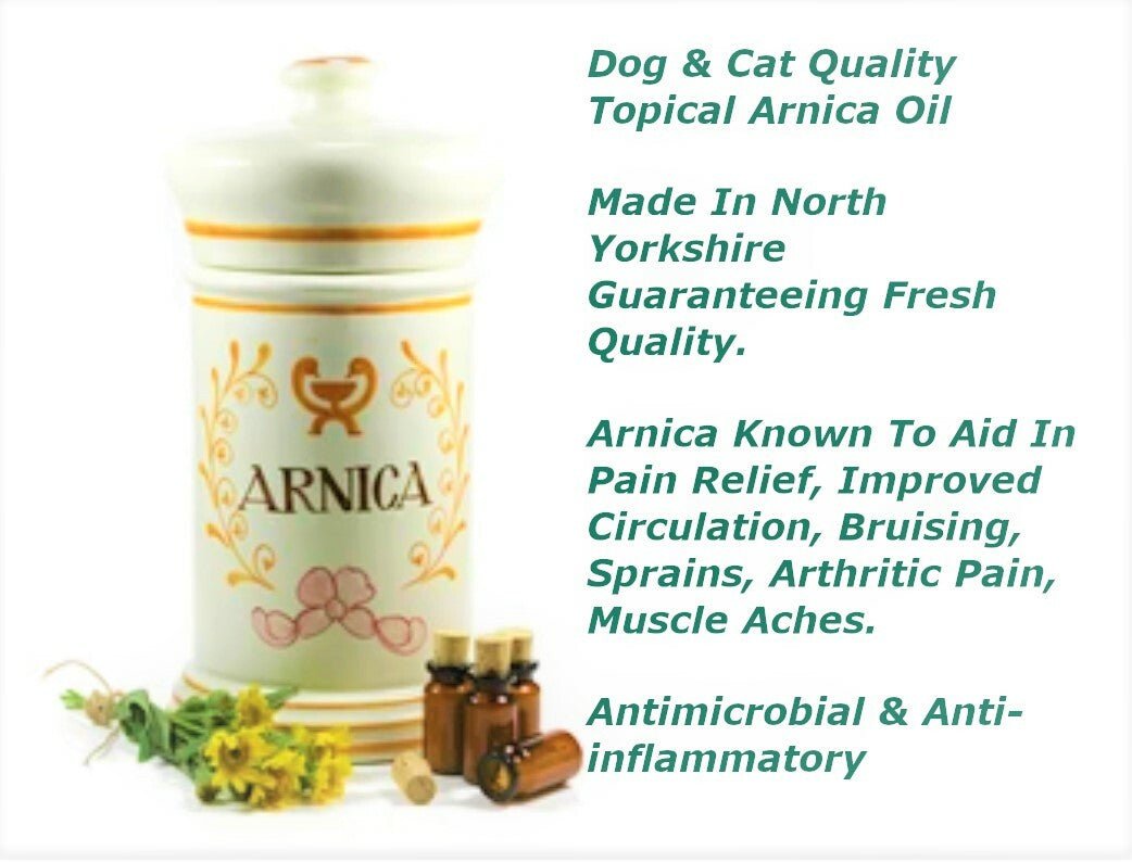 Pet Arnica Oil Natural Herbal Massage Oil for Dogs & Cats Handmade in Yorkshire - Herbalshire Handmade Herbal Products